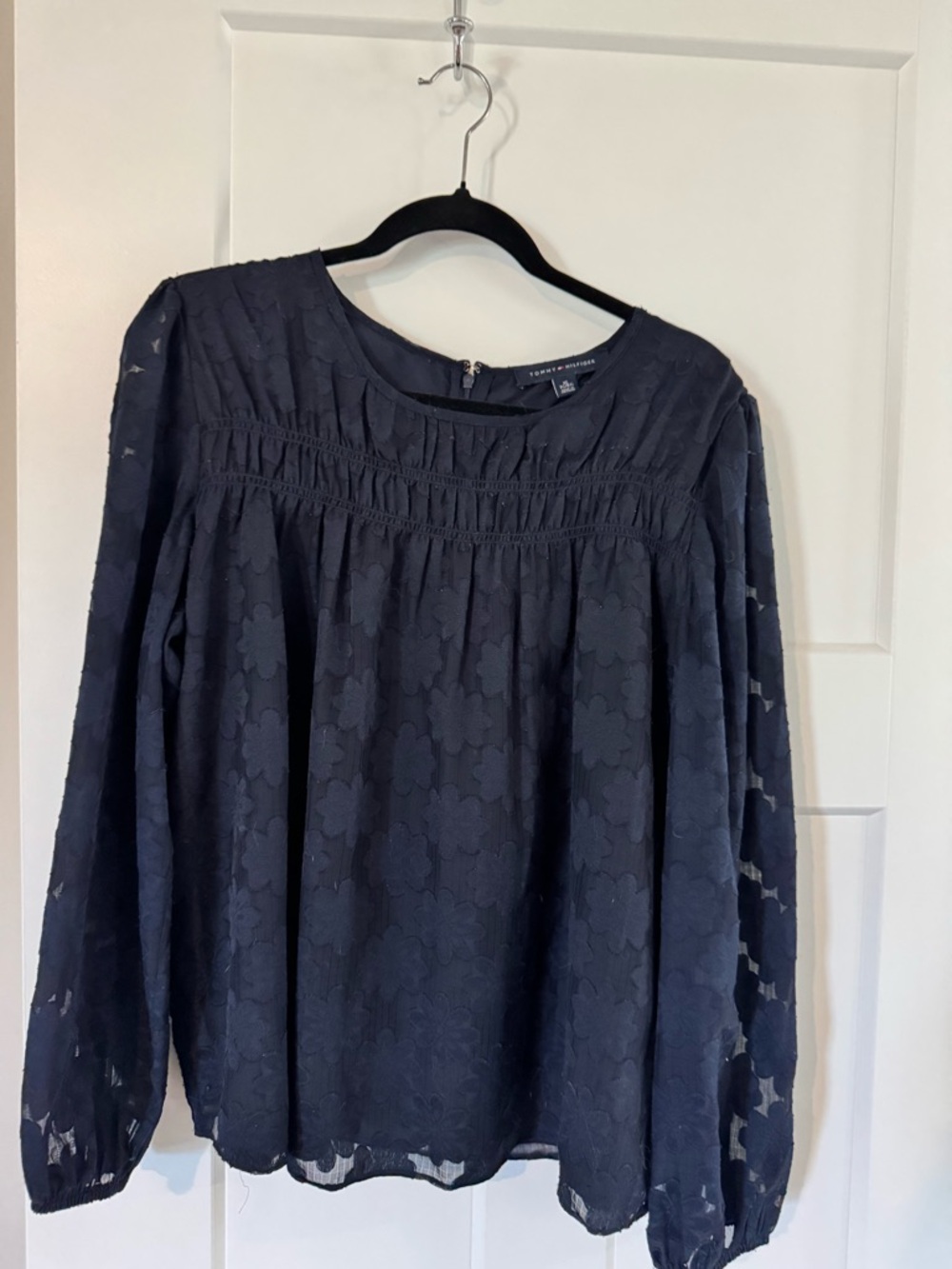 Tommy Hilfiger Women's Navy Lace Long-Sleeve Blouse